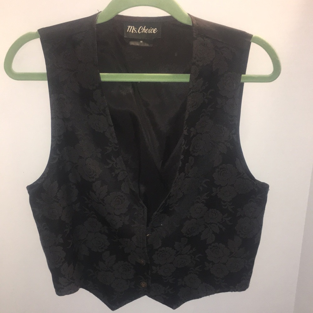 MS CHOICE COTTON ACETATE VEST IN ROSE DESIGN  THREE BUTTON FRONT TIE BACK SIZE M